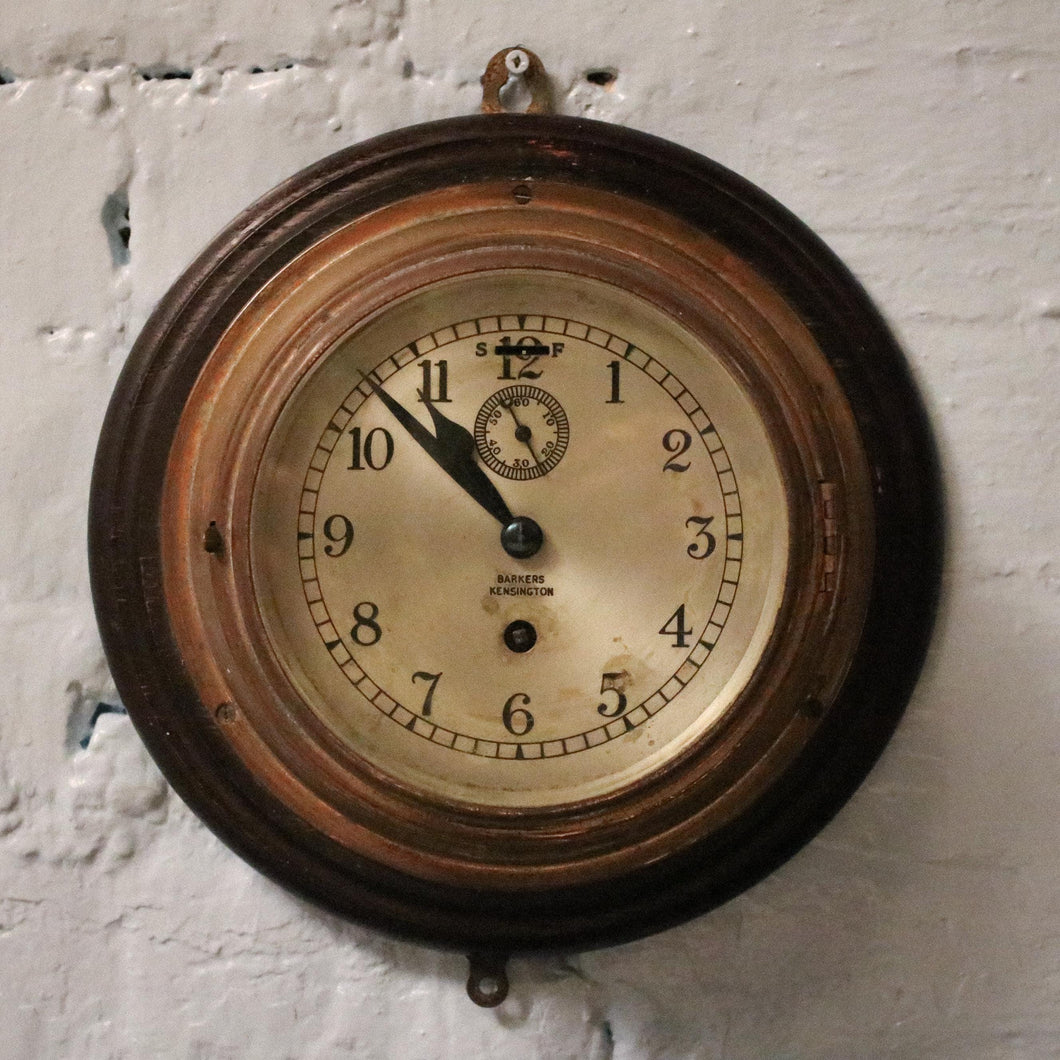 Antique Barkers Kensignton Ships Bulkhead Wall Clock - Working