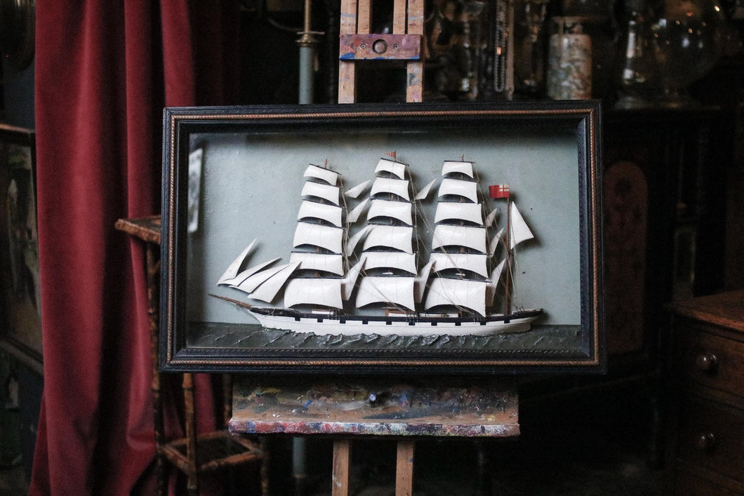 19th Century Framed Tall Sailing Ship Diorama