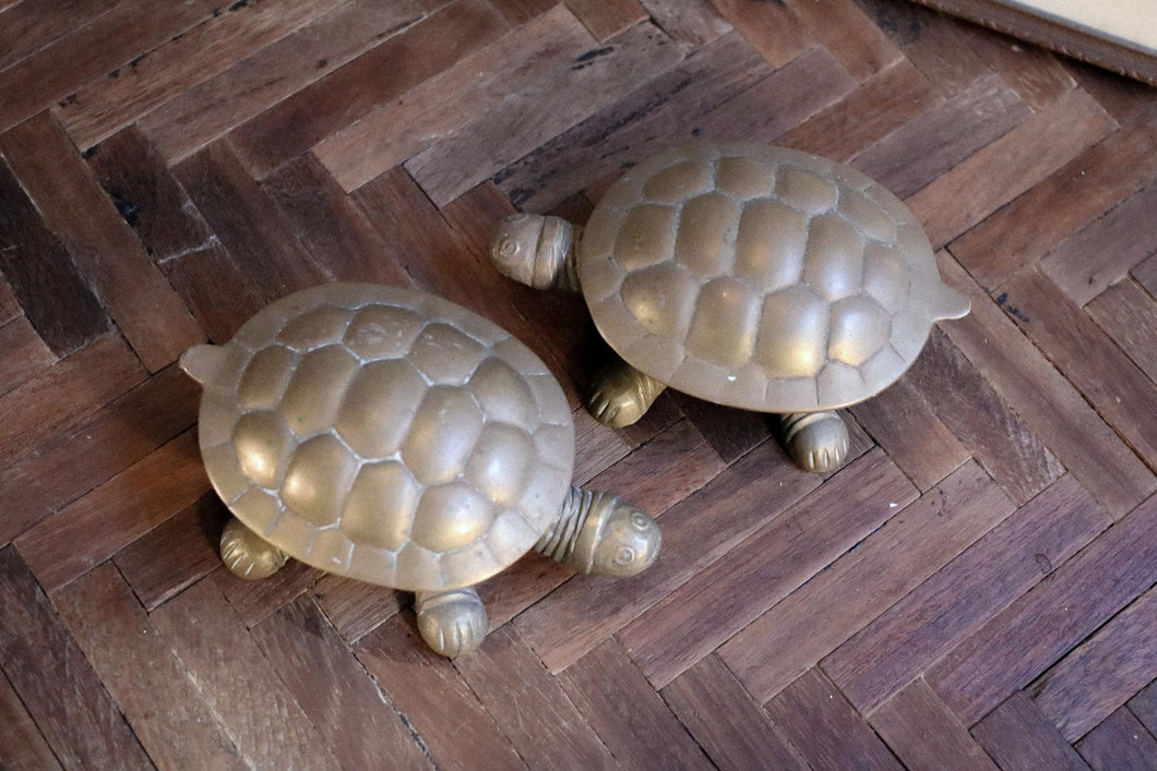 Pair of Mid Centaury Brass Turtle Shell Dishes / Ash Trays