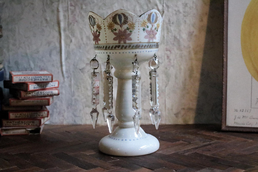 Antique Victorian Lustre Vase With Crystal Droplets