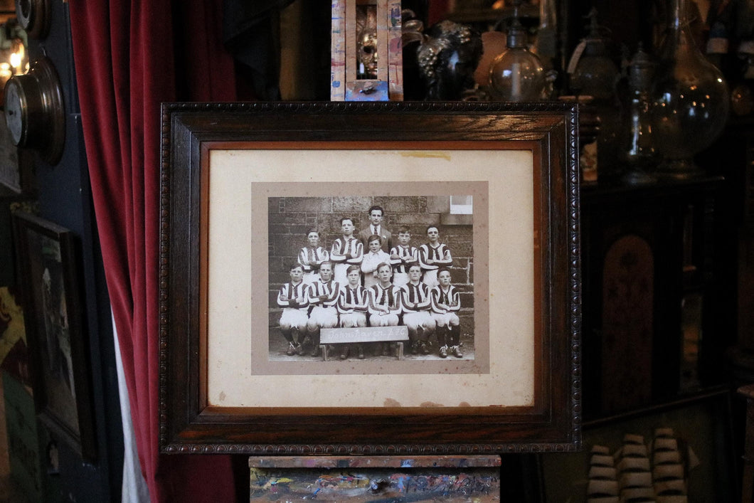 Antique Framed Black and White Junior Football Team Photograph in Carved Frame