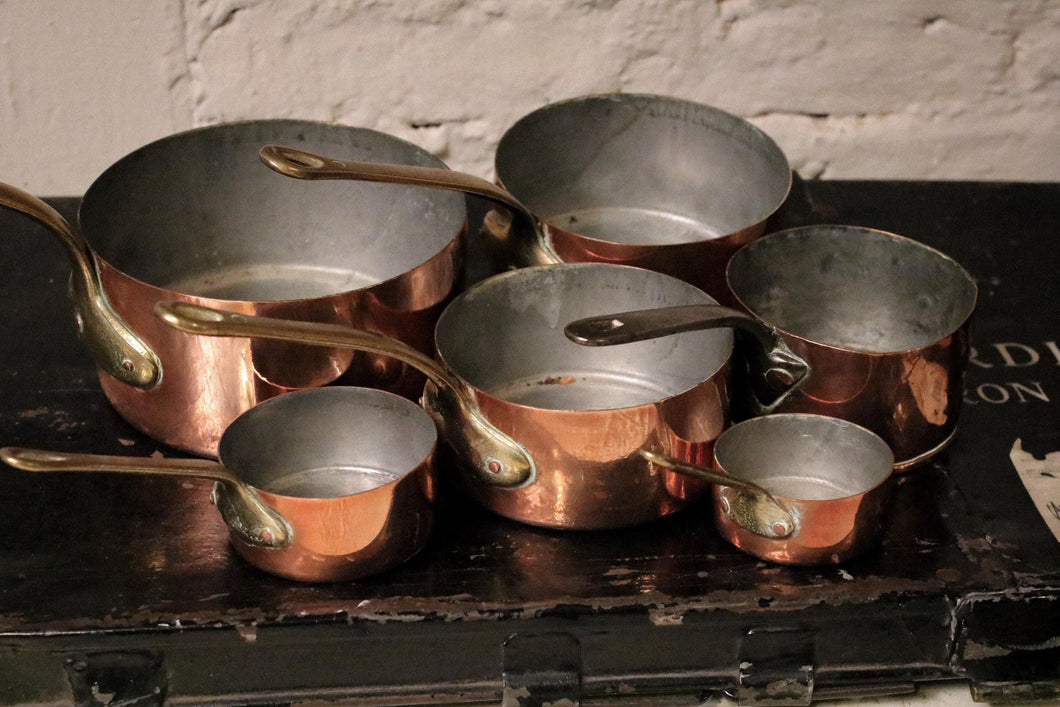 Set of 7 French Vintage Copper / Brass Pans