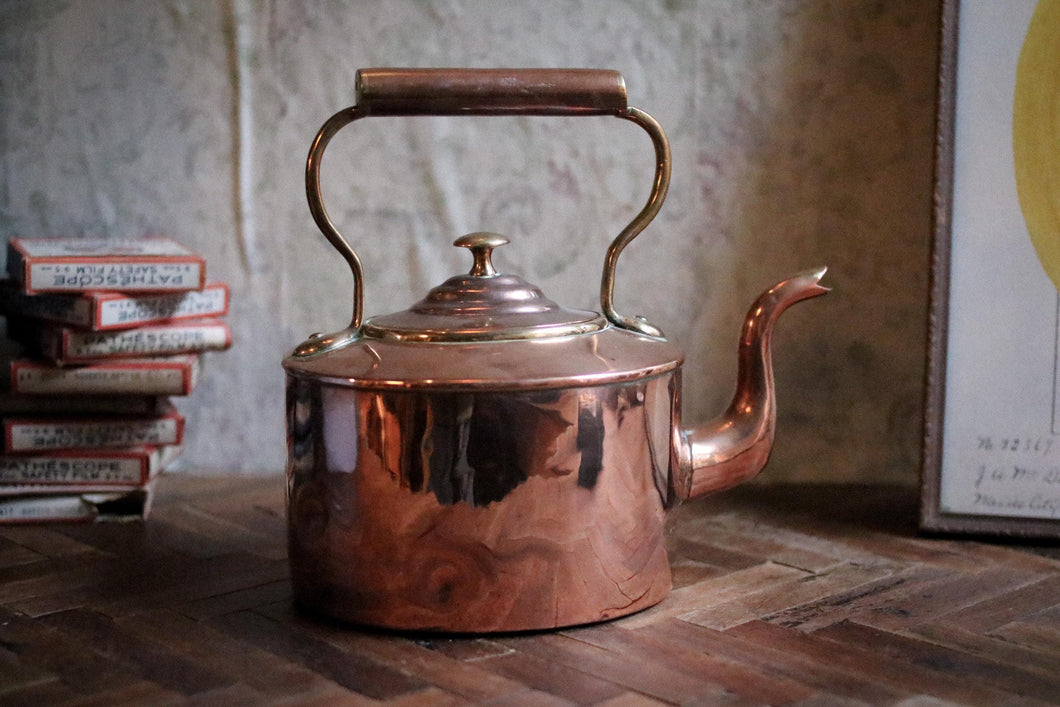 Antique Victorian Copper and Brass Small Kettle