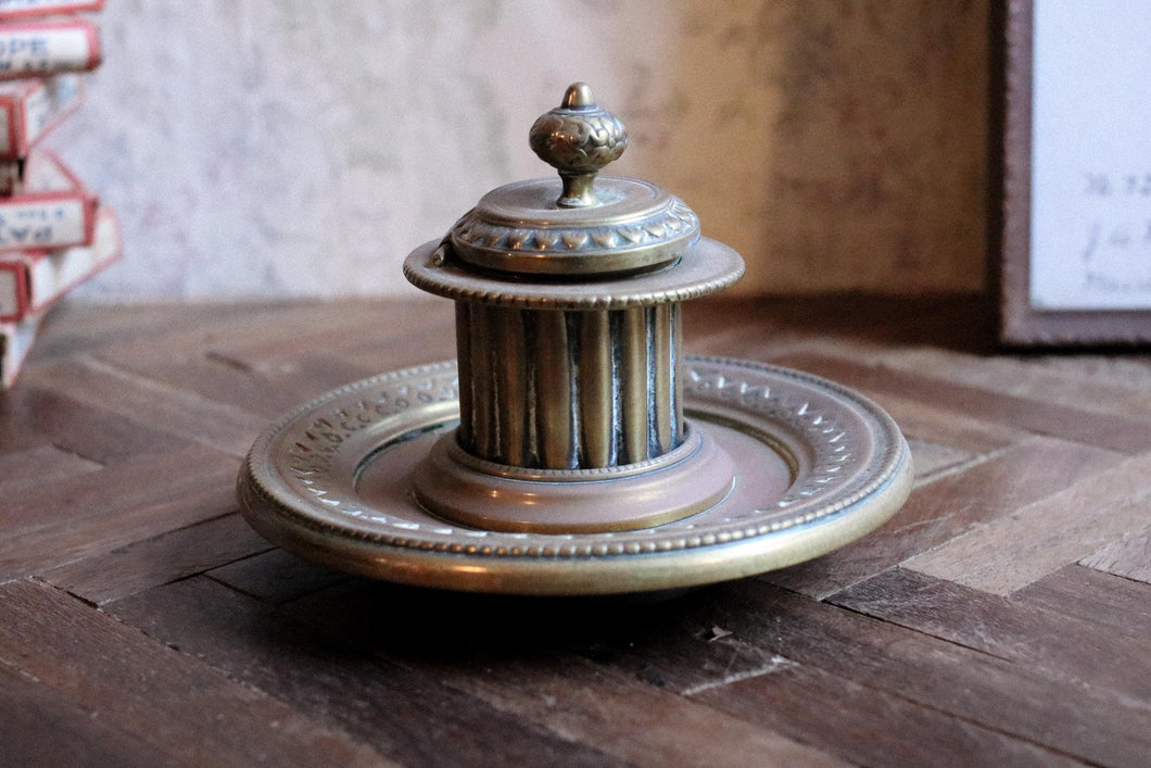 Ornate Antique Victorian Brass Inkwell