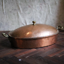 Load image into Gallery viewer, Antique French Hammered Copper and Brass Lidded Pan / Pot
