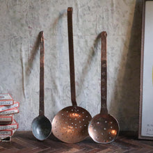 Load image into Gallery viewer, Pair of Rustic French Antique Copper Strainers and Ladle
