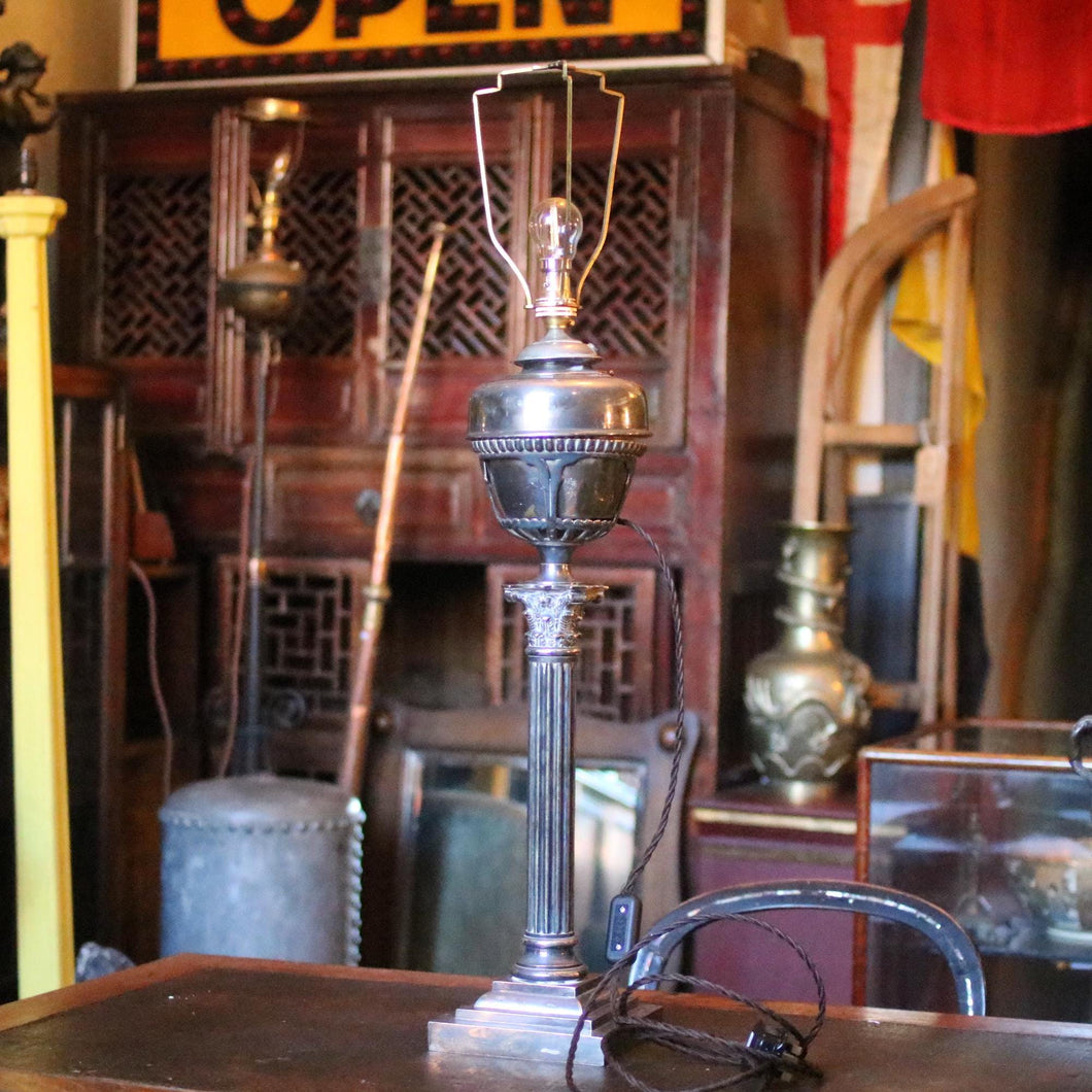 Electric Converted Chrome Column Oil Lamp