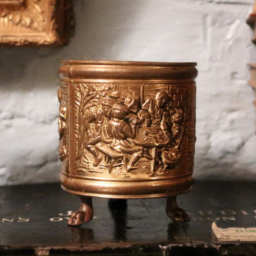 Early 20th.C Arts & Crafts Brass Embossed Plant Pot / Jardiniere