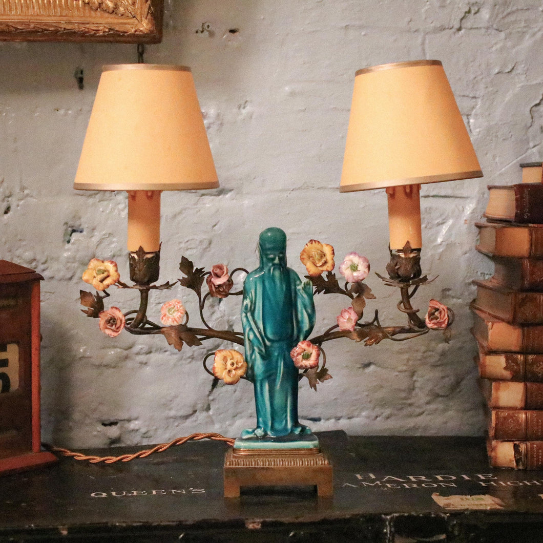 Vintage Chinese Turquoise Glazes Porcelain Table Lamp