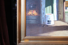 Load image into Gallery viewer, Vintage Danish Interior Oil Painting  - Old Lady Cooking - 57 x 39cm
