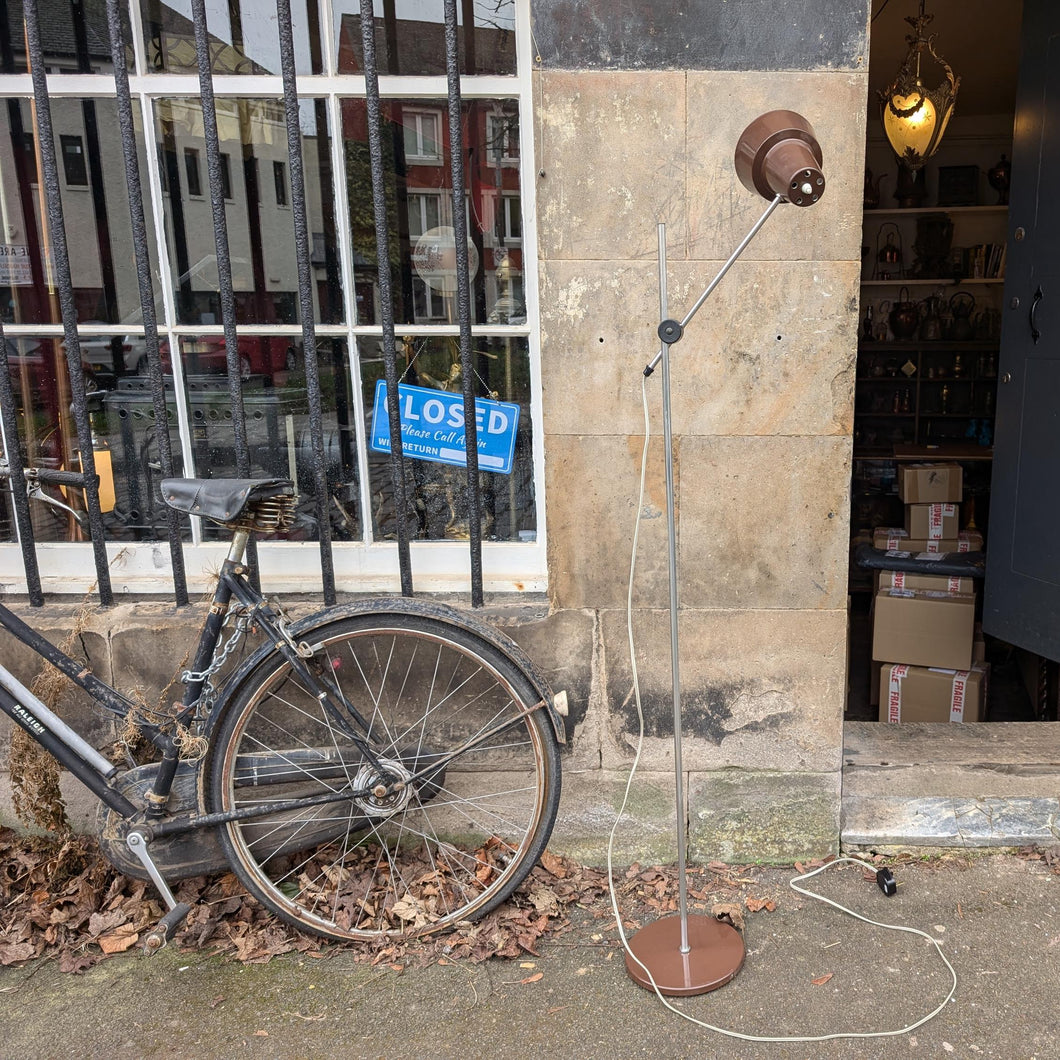 1970's Floor Standing Brown Metal Reading Lamp