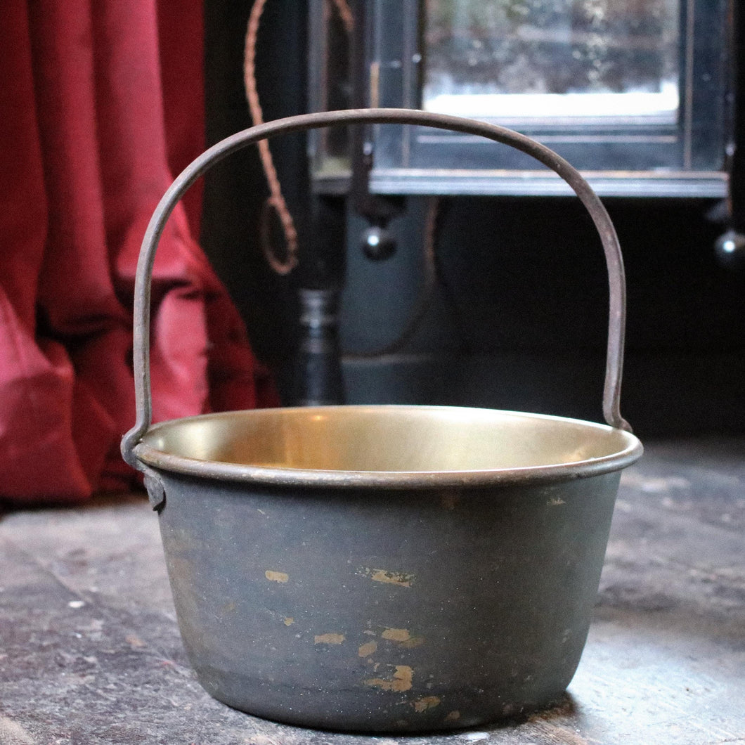 Large Antique Brass Fire Pot / Jam Pan / Plant Pot