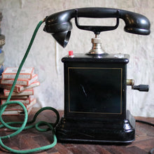 Load image into Gallery viewer, Antique C.1900 Black Jydsk Hand Crank Telephone
