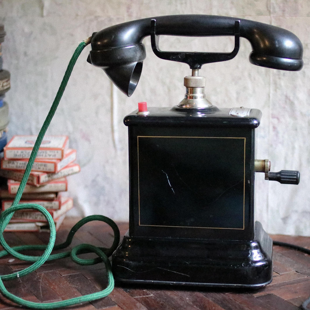 Antique C.1900 Black Jydsk Hand Crank Telephone