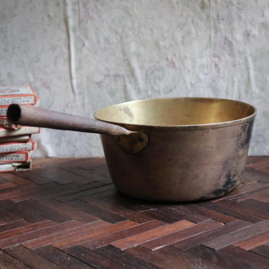 Antique Heavyweight Brass Saucepan - 8.25