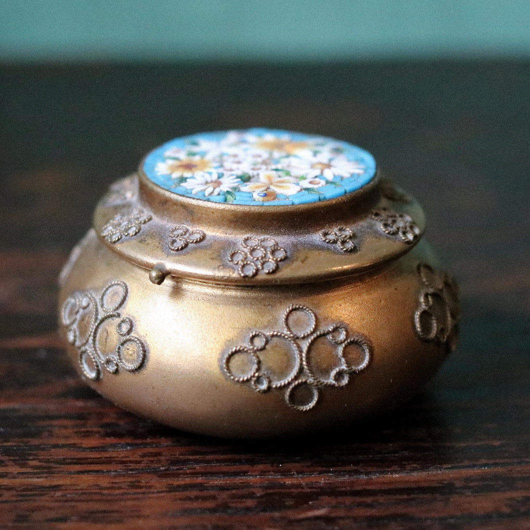 Antique 19th.C Micro Mosaic Gilt and Enamel Pill Box