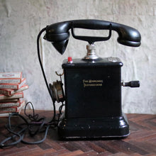 Load image into Gallery viewer, Antique C.1900 Black Jydsk Hand Crank Telephone
