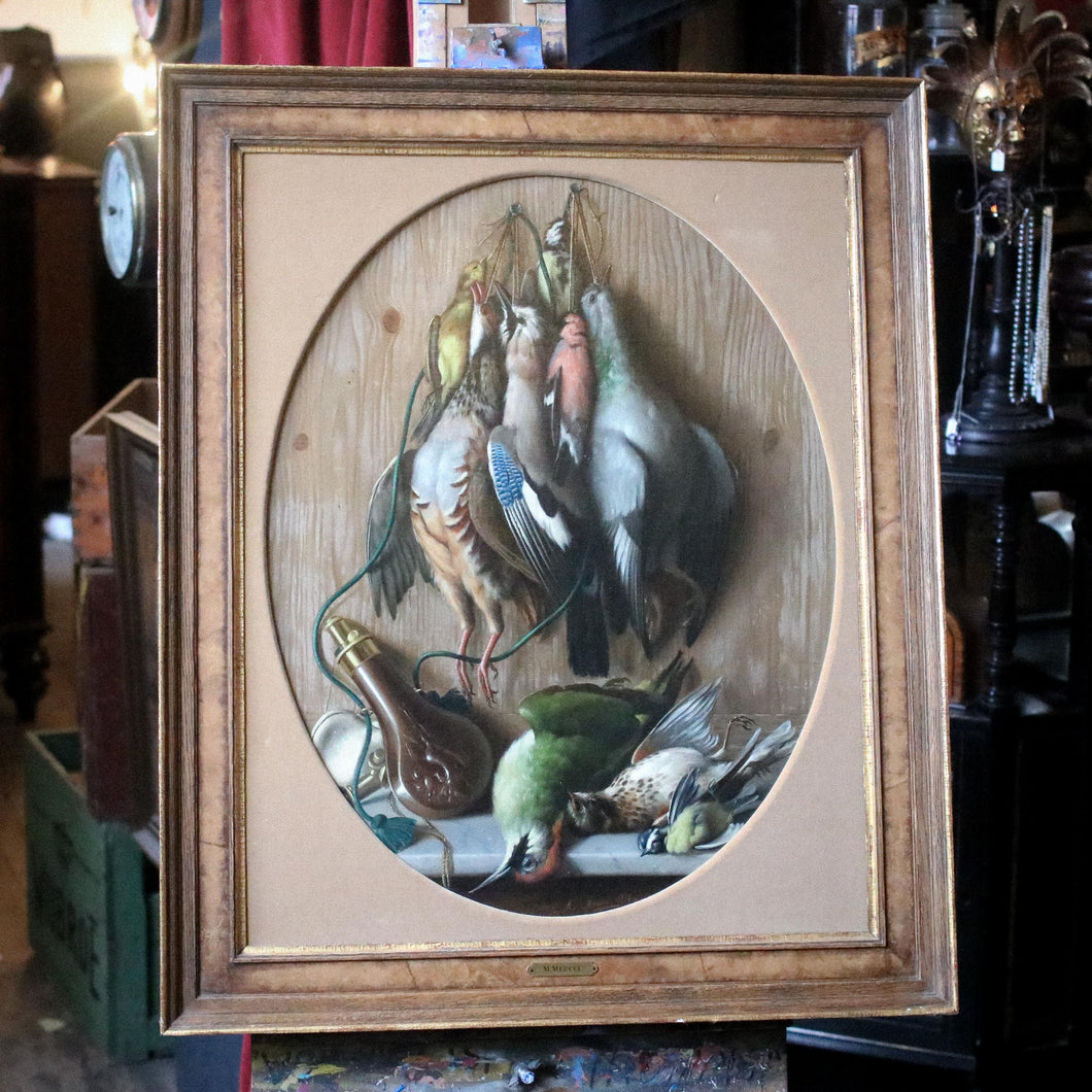 Michelangelo Meucci Hanging Game Birds Oil on Board Painting