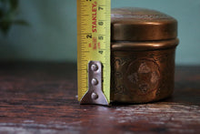 Load image into Gallery viewer, Islamic Brass Lidded Trinket Box With Silver And Copper Inlaid Calligraphy
