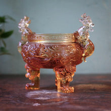 Load image into Gallery viewer, Vintage Chinese Peking Amber Carved Glass Censer
