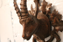 Load image into Gallery viewer, Antique 19th Century Swiss Black Forest Carved Mounted Deer / Ibex Head Coat Hook

