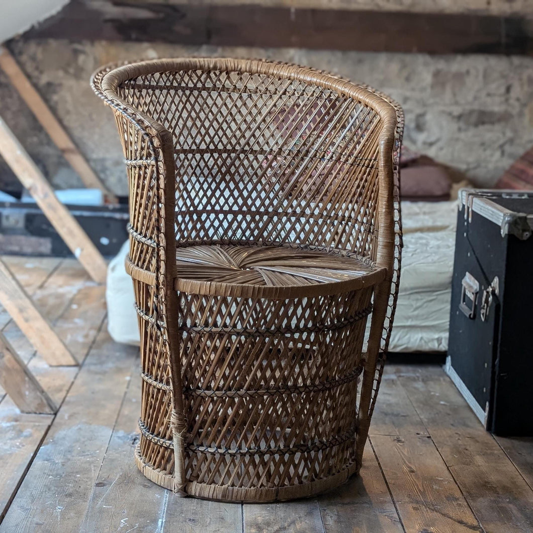 Vintage 70s Tall Rattan Tub Chair