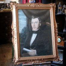 Load image into Gallery viewer, Large Antique Victorian Pastel Painting Portrait Gentleman in Gold Gesso Frame
