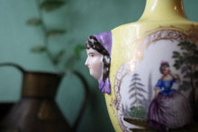Load image into Gallery viewer, Hand-Painted 19th.C Porcelain Dresden Urn Vase with Figural Mask Handles
