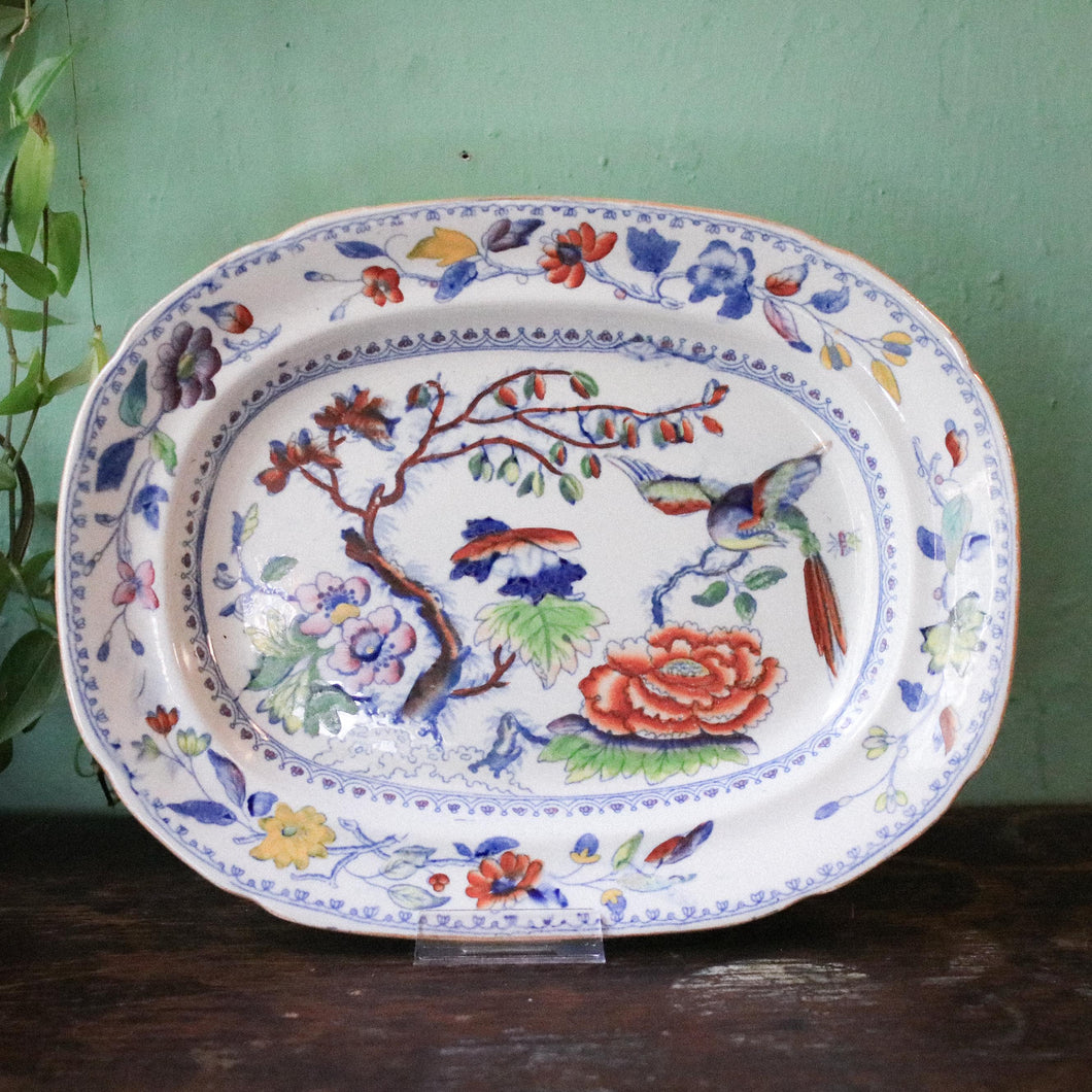 Georgian Davenport Platter Ironstone Hand Painted Flying Bird Ptn, circa 1815