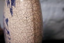 Load image into Gallery viewer, Pair of Crackle Glaze Blue &amp; White Vases with Monks – 20th Century

