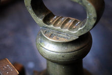 Load image into Gallery viewer, Antique Brass Balance Scales by W &amp; T Avery Ltd with Full Set of Weights - Grocers Scales
