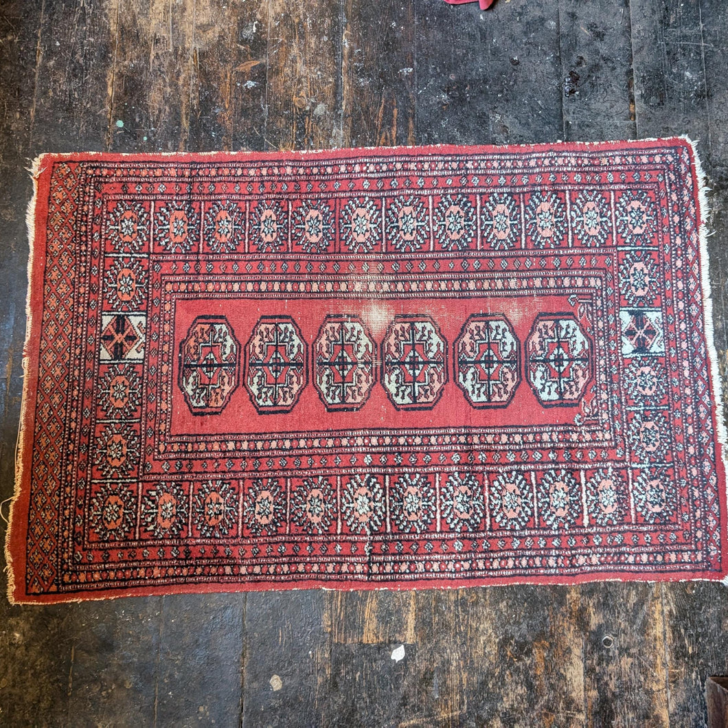 Vintage Hand-Knotted Bokhara Rug in Red Wool – 3'11.5