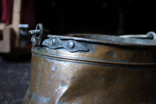 Load image into Gallery viewer, 19th Century Hand-Forged Brass Cauldron with Riveted Handle
