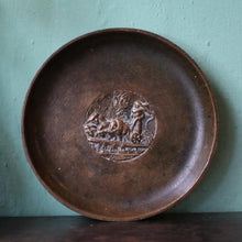 Load image into Gallery viewer, Small Antique Cast Brpnze Dish with Plough Scene Relief – 6"
