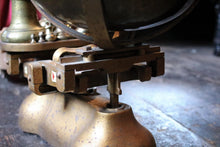 Load image into Gallery viewer, Antique Brass Balance Scales by W &amp; T Avery Ltd with Full Set of Weights - Grocers Scales
