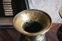 Load image into Gallery viewer, Pair of Antique Indian Brass Vases with Engraved Motifs – 10.5" Tall
