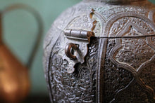 Load image into Gallery viewer, Ornate Antique South Asian Bronze Lidded Jar with Floral Relief and Hinged Lock
