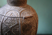 Load image into Gallery viewer, Ornate Antique South Asian Bronze Lidded Jar with Floral Relief and Hinged Lock
