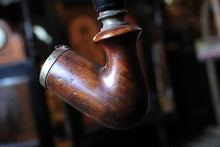 Load image into Gallery viewer, Large Antique German Briar Pipe – Extra Long Carved Stem with Brass Fittings
