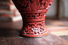Load image into Gallery viewer, Vintage Chinese Cinnabar Lacquer Vase with Lid – Hand Carved Floral Motif
