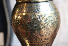 Load image into Gallery viewer, Pair of Antique Indian Brass Vases with Engraved Motifs – 10.5" Tall
