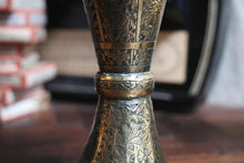 Load image into Gallery viewer, Pair of Antique Indian Brass Vases with Engraved Motifs – 10.5" Tall
