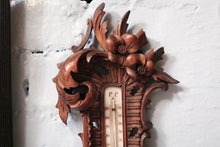 Load image into Gallery viewer, Antique Black Forest Barometer with Thermometer – Carved Wood Floral Design – Made in Germany
