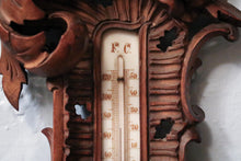 Load image into Gallery viewer, Antique Black Forest Barometer with Thermometer – Carved Wood Floral Design – Made in Germany
