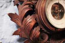 Load image into Gallery viewer, Antique Black Forest Barometer with Thermometer – Carved Wood Floral Design – Made in Germany
