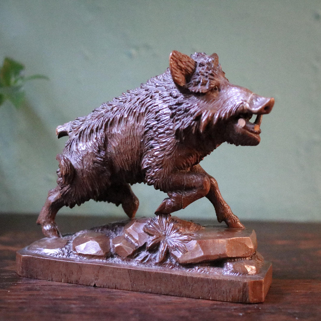 Antique Black Forest Hand Carved Wood Boar – Folk Art Animal Sculpture, 8