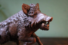 Load image into Gallery viewer, Antique Black Forest Hand Carved Wood Boar – Folk Art Animal Sculpture, 8&quot; Long
