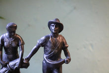 Load image into Gallery viewer, Antique Spelter Farmer &amp; Shepherdess Figurines – Rustic Pair with Patina and Character
