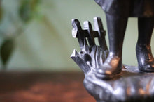 Load image into Gallery viewer, Antique Spelter Farmer &amp; Shepherdess Figurines – Rustic Pair with Patina and Character
