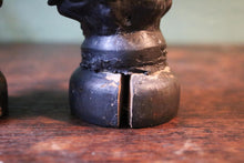 Load image into Gallery viewer, Antique Spelter Farmer &amp; Shepherdess Figurines – Rustic Pair with Patina and Character
